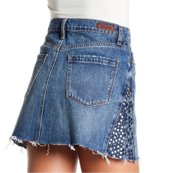 BLANK NYC Way Back When Studded Cut Off Denim Mini Skirt 27 - Picture 4 of 12